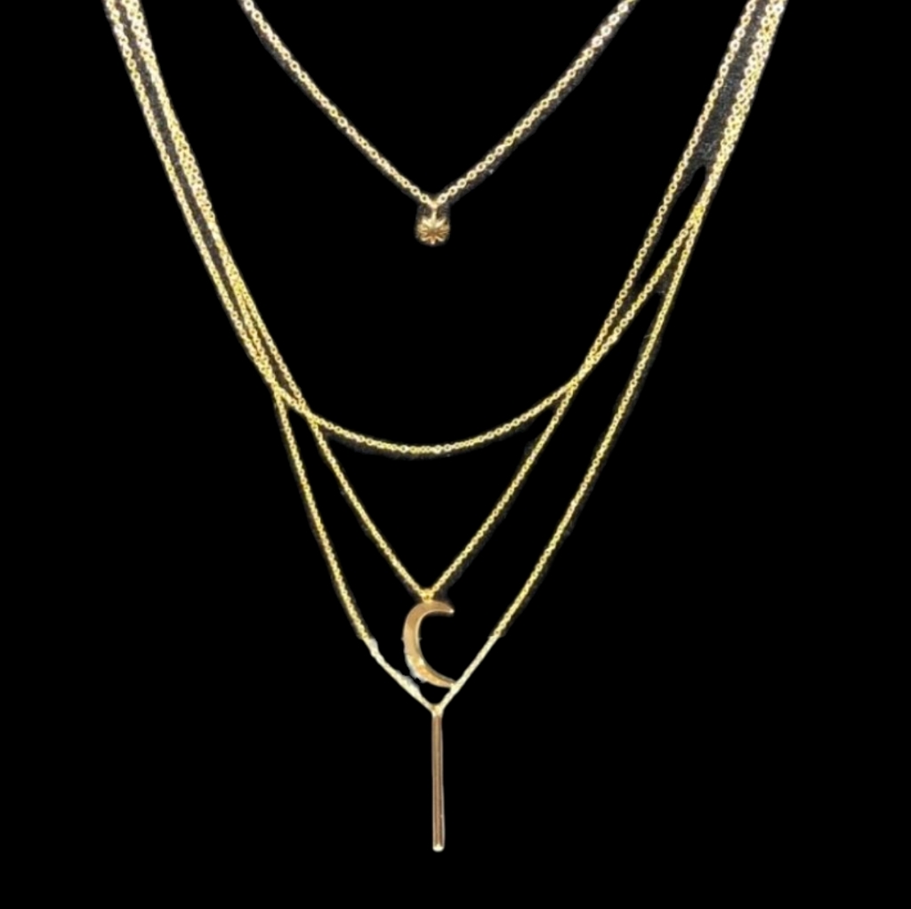 Sterling Forever Gold Plate Layered Bar Sun Moon Pendant Signed Necklace 25$